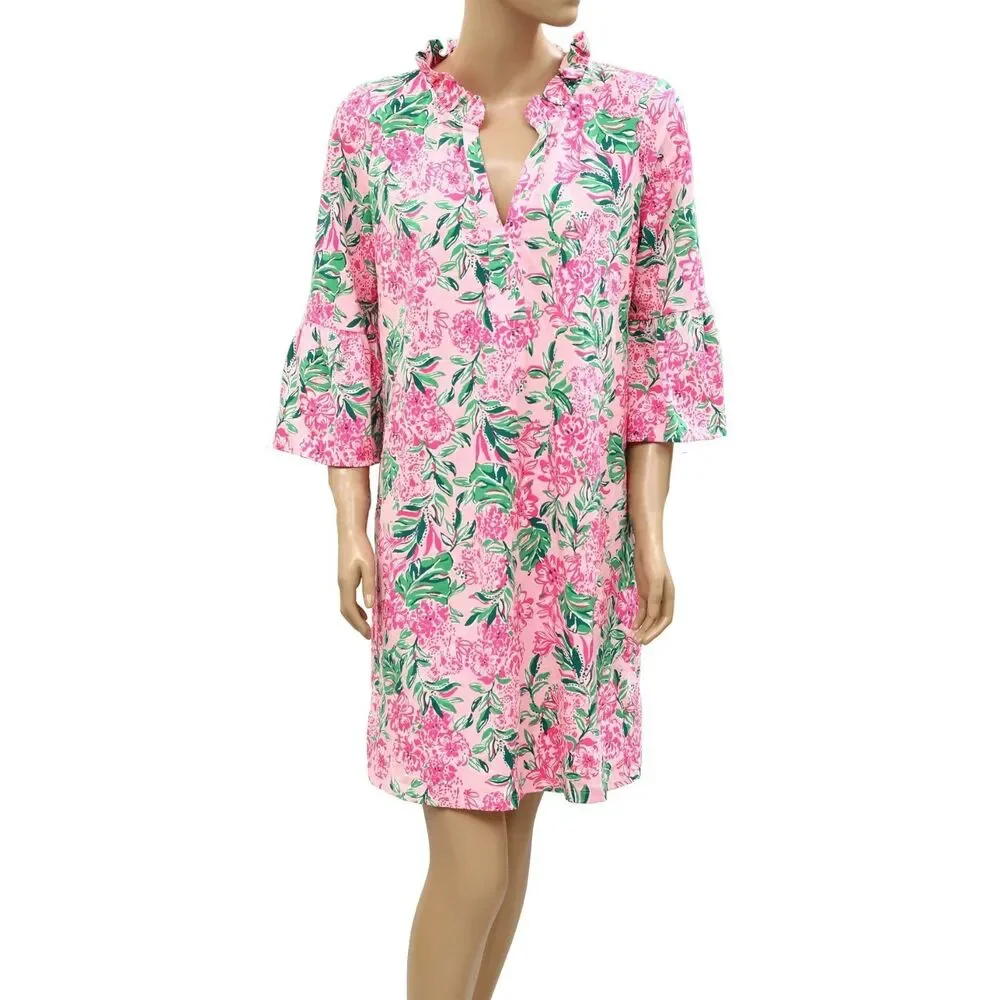 Lilly Pulitzer Hayes Conch Shell Ruffle Mini Dress Floral Print Cotton L 288174 - Picture 5 of 10